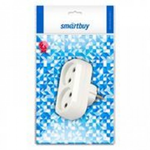 Переходник двойник Smartbuy, без заземления, плоский, белый, 250В 10А (SBE-10-A02-2)
