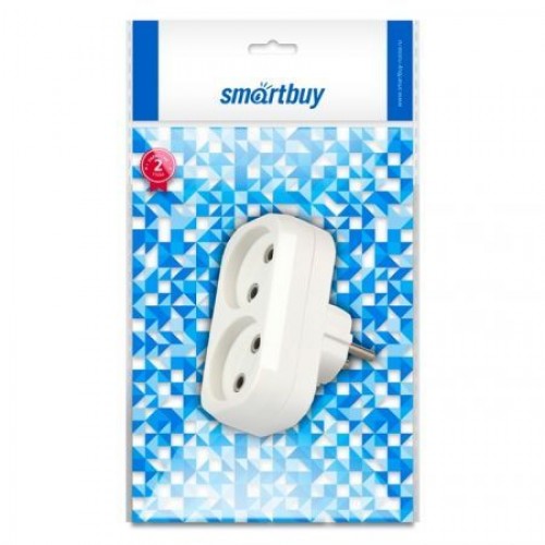 Переходник двойник Smartbuy, без заземления, плоский, белый, 250В 10А (SBE-10-A02-2)