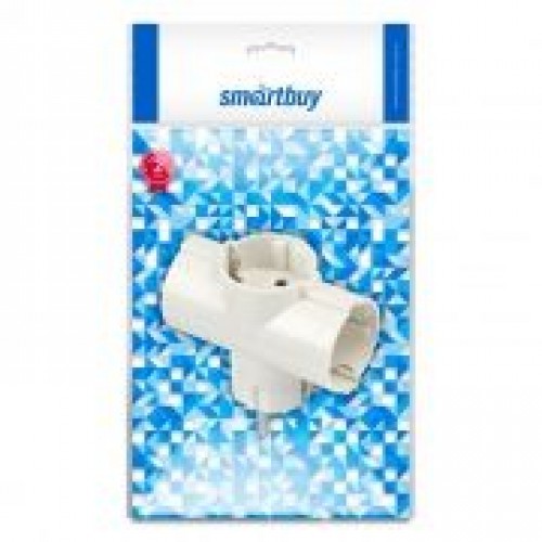 Переходник тройник Smartbuy, с заземлением, круглый, белый, 250В 16А (SBE-16-A03-3z)