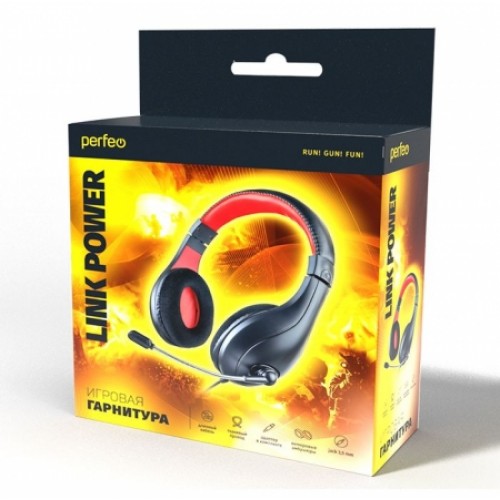 Гарнитура Perfeo LINK POWER, игровая, черно-красная, 2x3.5 мм 3pin + переходник 4-pin (PF_C3203)