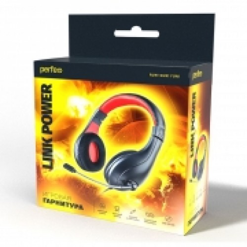 Гарнитура Perfeo LINK POWER, игровая, черно-красная, 2x3.5 мм 3pin + переходник 4-pin (PF_C3203)