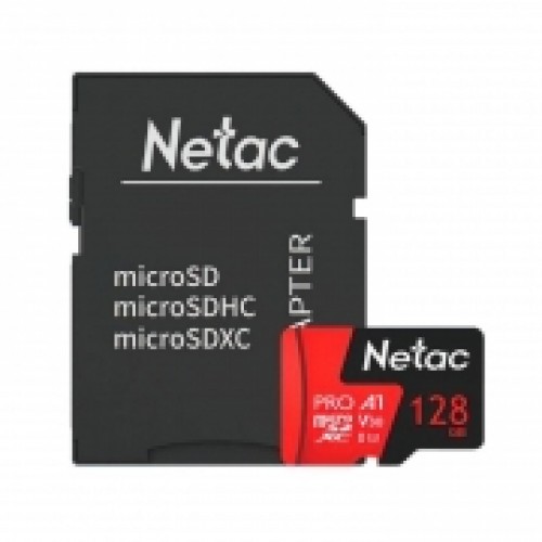 Карта памяти Micro SDXC 128Gb Netac P500 Extreme Pro U3 V30 A1 100 Мб/c с адаптером SD