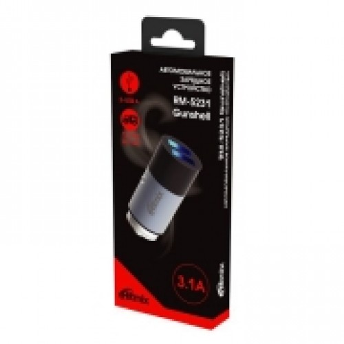 Зарядное автомобильное устройство Ritmix RM-5231 Gunshell, 3.1A 2xUSB, серое
