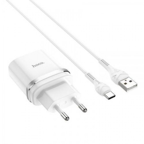 Зарядное устройство Hoco C12Q QC3.0 3А USB + кабель Type C, белое