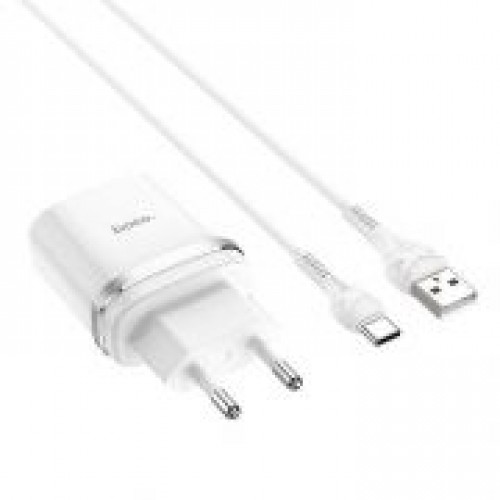 Зарядное устройство Hoco C12Q QC3.0 3А USB + кабель Type C, белое