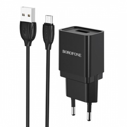 Зарядное устройство Borofone BA19A, 1А USB + кабель Micro USB, черное