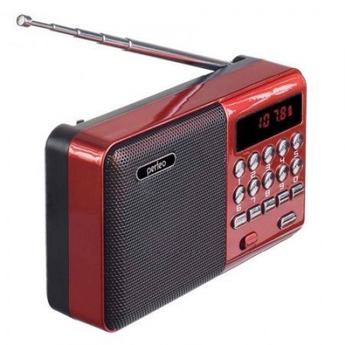 Мини аудио система Perfeo PALM, MP3, FM, акк. 18650, красная (i90-RED) (PF_A4871)