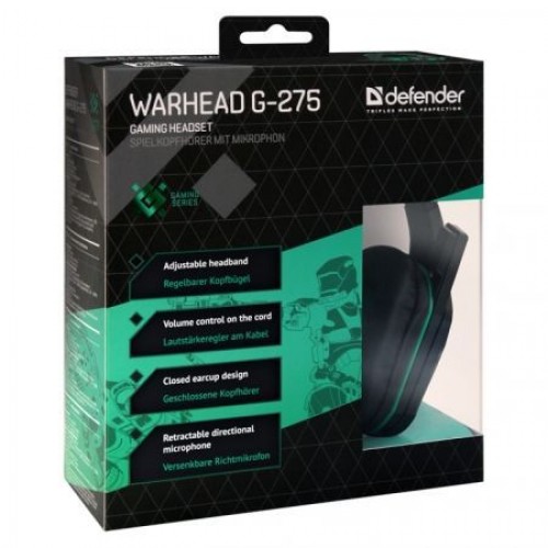 Гарнитура Defender G-275 Warhead, зеленый/черный, игровая (64122)
