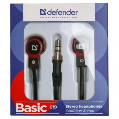 Наушники-вкладыши Defender Basic-619, черно-красные (63619)