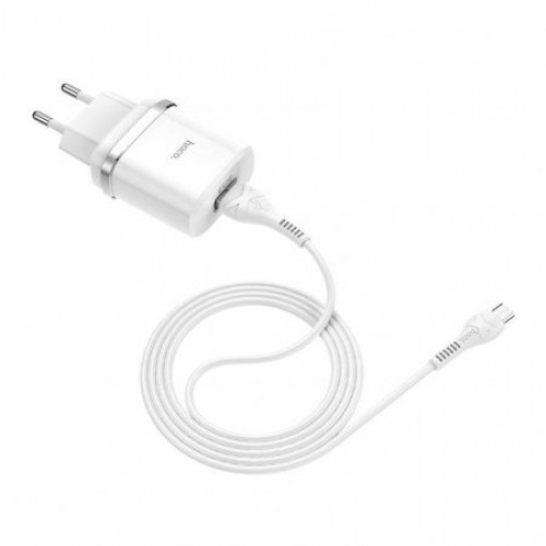 Зарядное устройство Hoco C12Q QC3.0 3А USB + кабель microUSB, белое