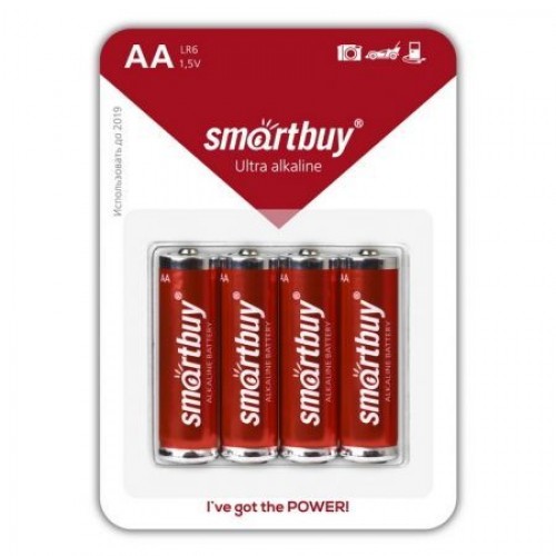 Батарейка AA Smartbuy LR6/4B Ultra Alkaline, 4шт, блистер (SBBA-2A04B)