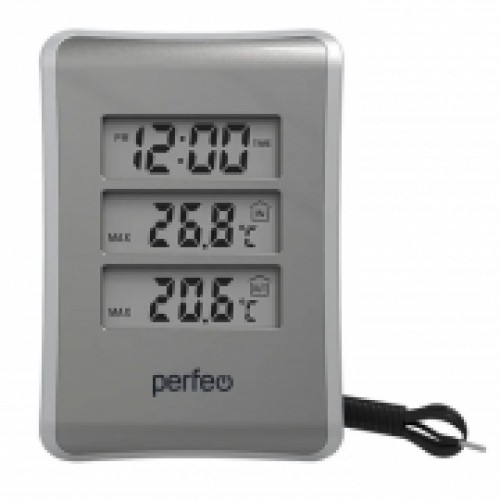 Метеостанция Perfeo PF-S3316E Tempo с часами и будильником, серебристая (PF_C3572)