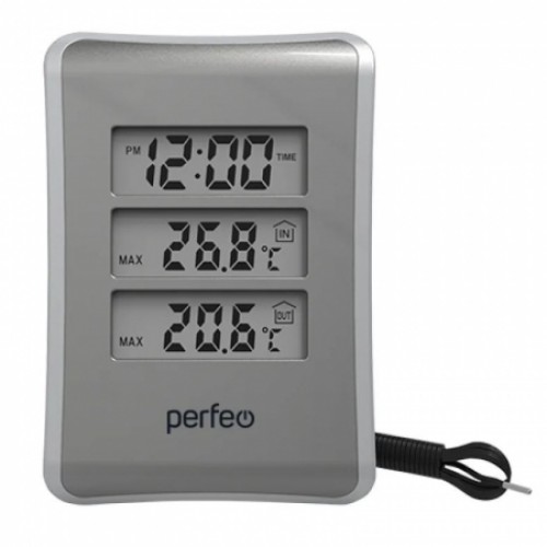 Метеостанция Perfeo PF-S3316E Tempo с часами и будильником, серебристая (PF_C3572)