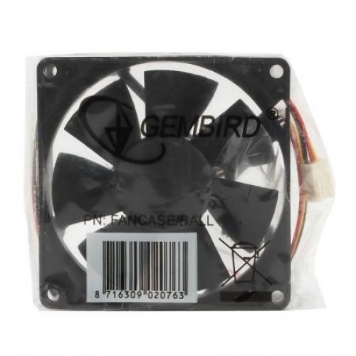 Вентилятор 80 x 80 x 25, 3 pin, 12V, подшипник качения, кабель 25-30 см, Gembird (FANCASE/BALL)