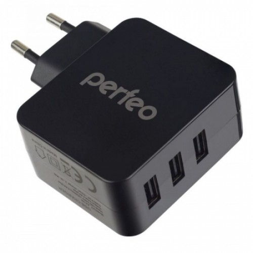 Зарядное устройство Perfeo CUBE 3, 4.8A, 3xUSB, чёрное (PF_A4135)