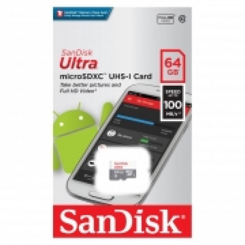 Карта памяти Micro SDXC 64Gb SanDisk Ultra Class 10 UHS-I, 100 Мб/с (SDSQUNR-064G-GN3MN)