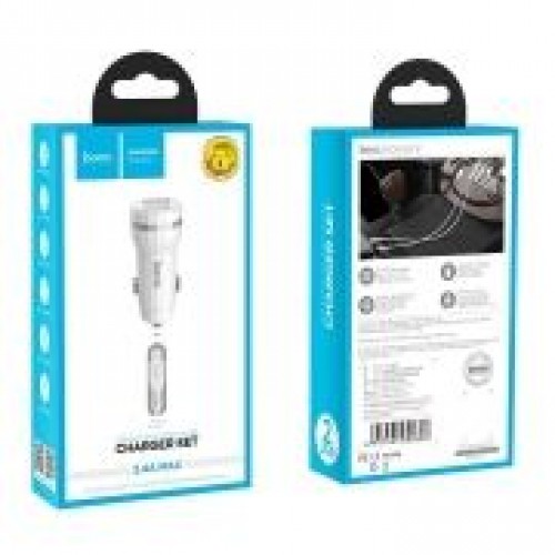 Зарядное автомобильное устройство Hoco Z27 2.4A 2xUSB + кабель Lightning, белое