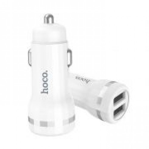 Зарядное автомобильное устройство Hoco Z27 2.4A 2xUSB + кабель Lightning, белое