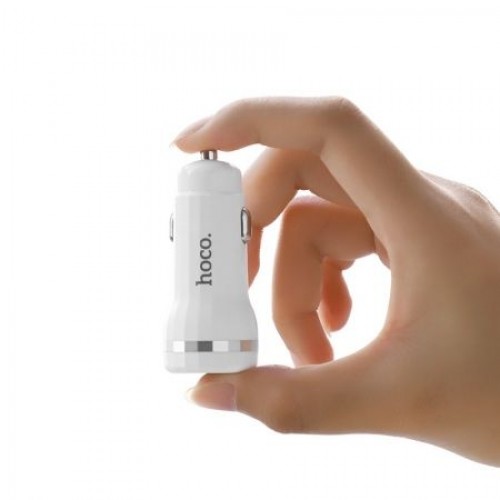 Зарядное автомобильное устройство Hoco Z27 2.4A 2xUSB + кабель Lightning, белое