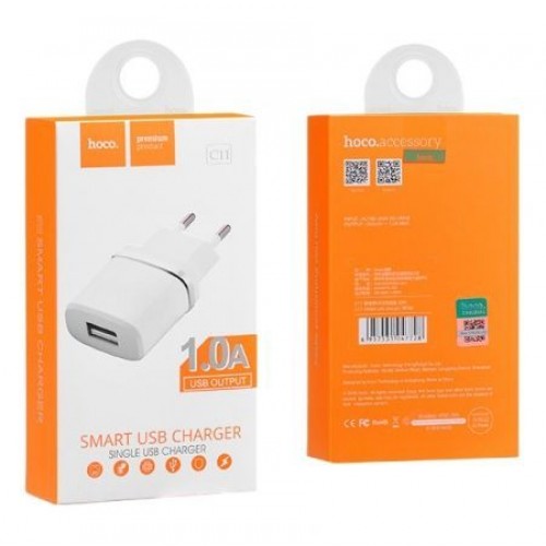 Зарядное устройство Hoco C11 1А USB, белое