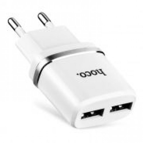 Зарядное устройство Hoco C12 Dual 2.4А 2xUSB + кабель microUSB, белое