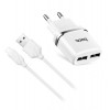Зарядное устройство Hoco C12 Dual 2.4А 2xUSB + кабель microUSB, белое