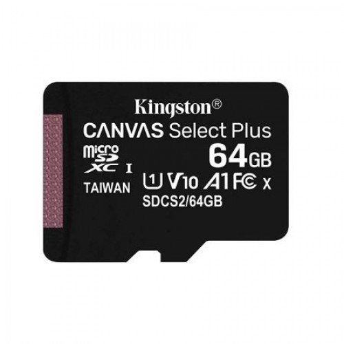 Карта памяти Micro SDXC 64Gb Kingston Class 10 Canvas Select + UHS-I U1 A1, 100 Мб/с без адаптера