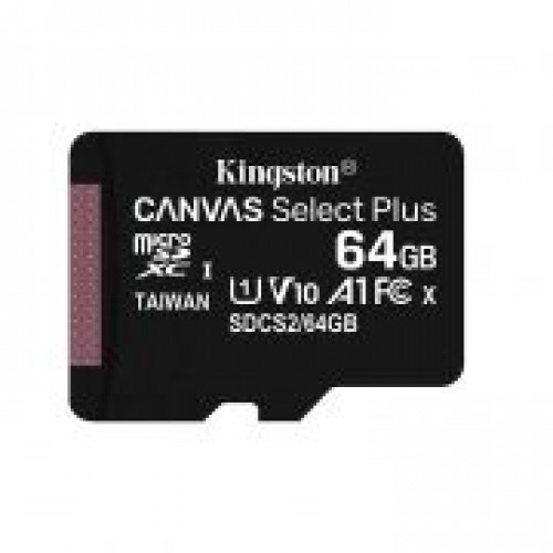 Карта памяти Micro SDXC 64Gb Kingston Class 10 Canvas Select + UHS-I U1 A1, 100 Мб/с без адаптера