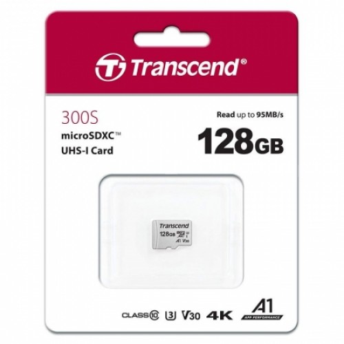 Карта памяти Micro SDXC 128Gb Transcend 300S Class 10 UHS-I U3, 100/40 Мб/c (TS128GUSD300S)