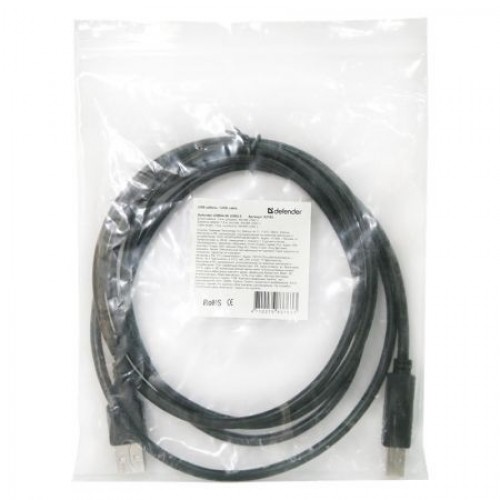 Кабель USB 2.0 Am=>Bm - 1.8 м, черный, пакет, Defender USB04-06 (83763)