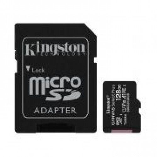 Карта памяти Micro SDXC 128Gb Kingston Class 10 Canvas Select + UHS-I U1 A1, 100 Мб/с + адаптер SD