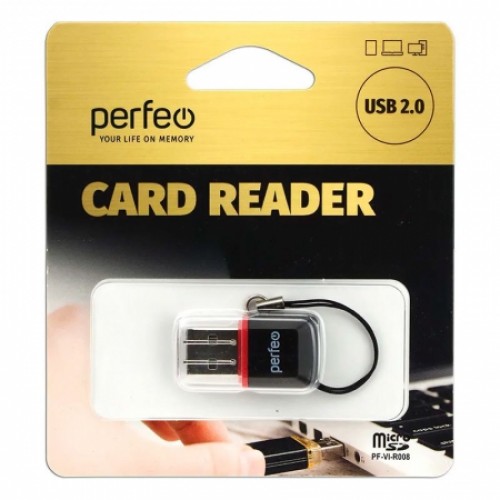 Карт-ридер внешний USB Perfeo PF-VI-R008 для microSD, черный (PF_5055)